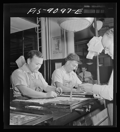 New York, New York. Composing room of the New York Times newspaper. Page make-up