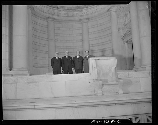 Untitled photo, possibly related to: Arlington, Virginia. Turkish journalists at the Amphitheater Memorial which is part of the structure of the Tomb of the Unknown Soldier