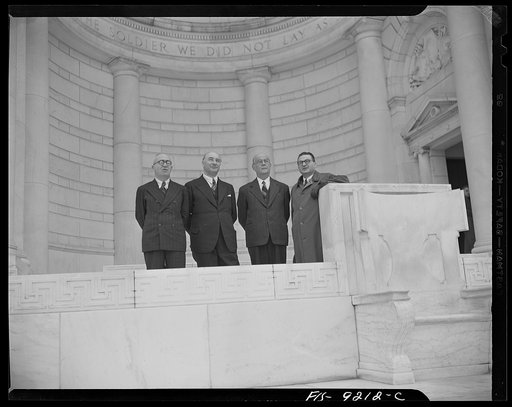 Arlington, Virginia. Turkish journalists at the Amphitheater Memorial which is part of the structure of the Tomb of the Unknown Soldier