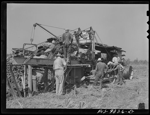 Arkansas-Texas state line to Gurdon, Arkansas. War emergency pipeline from Longview, Texas to Norris City, Illinois. Cleaning the digging machine. This machine digs a five foot deep trench for the pipeline, moving about one mile an hour through soft ground