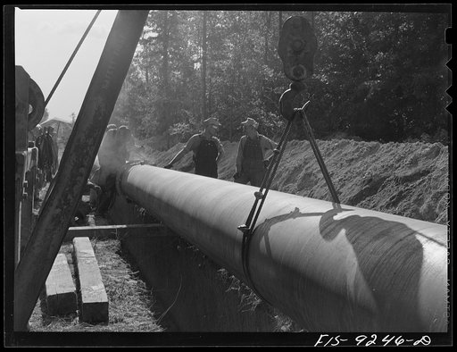 Little Rock, Arkansas to Missouri-Arkansas state line. War emergency pipeline from Longview, Texas to Norris City, Illinois. Welding pipe by the stove pipe method