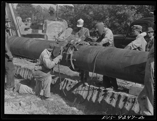 Little Rock, Arkansas to Missouri-Arkansas state line. War emergency pipeline from Longview, Texas to Norris City, Illinois. Welding pipe by the stove pipe method