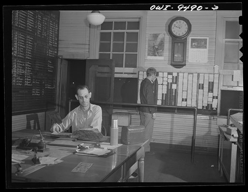 Tulsa, Oklahoma. Engine despatching office in the Frisco railroad yards