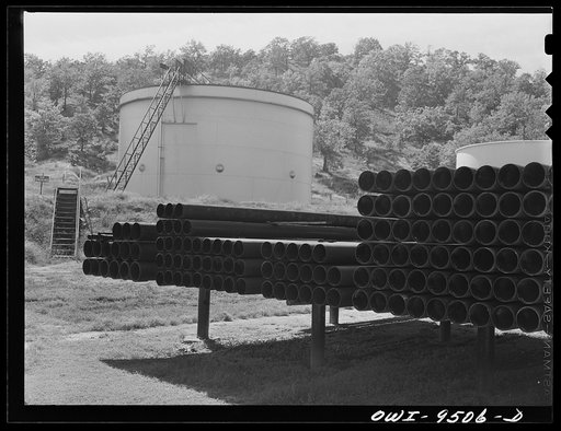 Tulsa, Oklahoma. Pipe in storage at the pumping station of the Great Lakes pipeline