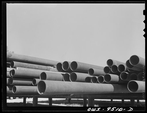 Tulsa, Oklahoma. Pipe in storage at the pumping station of the Great Lakes pipeline
