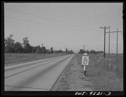 Wartime speed limit marker on an Arkansas highway