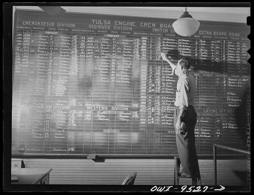 Tulsa, Oklahoma. Engine dispatching office in the Frisco railroad yards