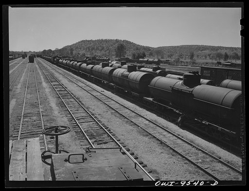 Tulsa, Oklahoma. Oil tank cars in the Frisco railroad yards