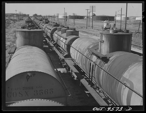 Tulsa, Oklahoma. Oil tank cars and storage tanks