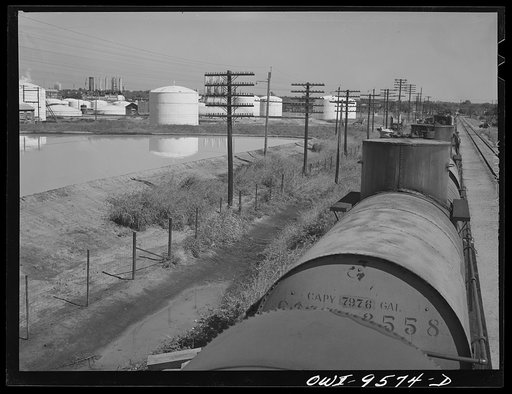 Tulsa, Oklahoma. Oil tank cars and storage tanks