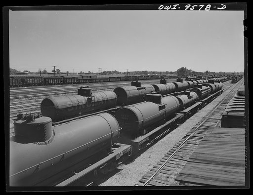 Tulsa, Oklahoma. Oil tank cars in the railroad yards