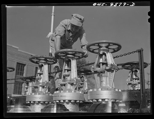 Tulsa, Oklahoma. Operating a gate valve which controls the flow of refined products through the Tulsa station of the Great Lakes pipeline. This line sends gasoline from Oklahoma to Minneapolis