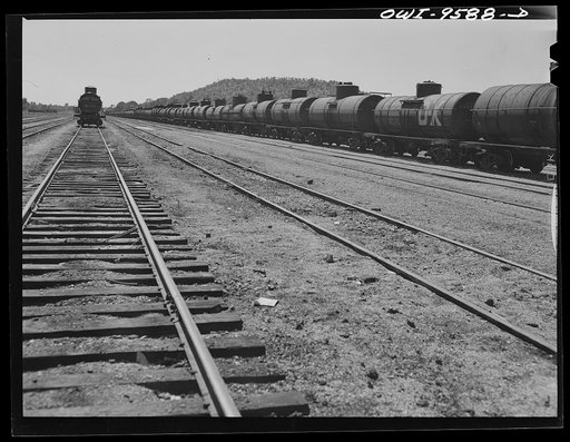 Tulsa, Oklahoma. Oil tank cars in the railroad yards