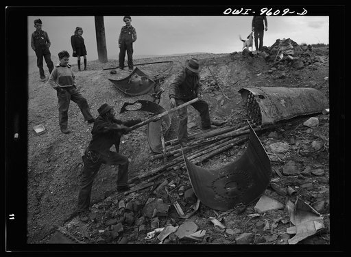 Butte, Montana. Dismantling an old boiler during the scrap salvage campaign
