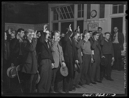 Butte, Montana. New members being initiated at a meeting of the Butte miners' union