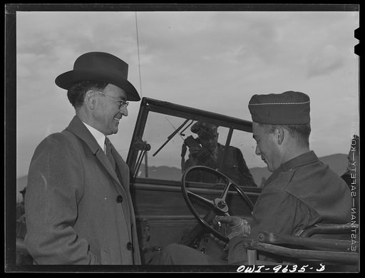 Helena, Montana. Governor Ford talking to Private R.C. Gurd, stationed at Fort Harrison, Montana