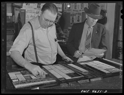 Butte, Montana. Setting up the miners' union newspaper