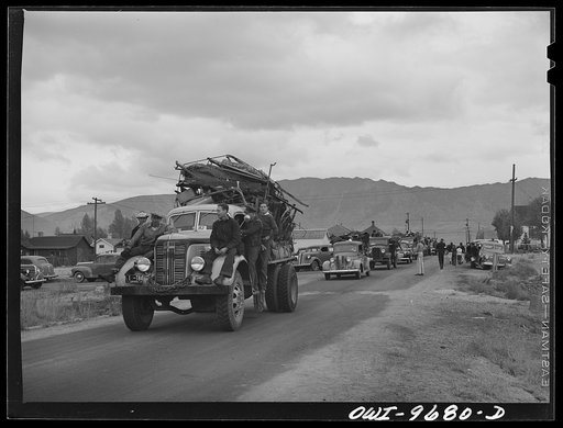 Untitled photo, possibly related to: Butte, Montana. Trucks full of scrap during the salvage campaign