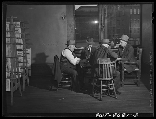 Butte, Montana. Playing cards in the club room of the miners' union