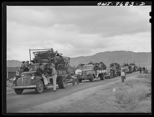 Butte, Montana. Trucks full of scrap during the salvage campaign