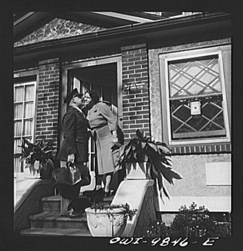 Brooklyn, New York. A section of the city largely inhabited by Finnish-Americans, near Thirty-ninth Street and Eighth Avenue, known as Finn Town. Lieutenant Palmrose, American-born Finn at doorstep of home of woman who has a service star in the window