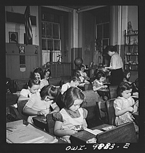 New York, New York. First grade public school children making Indian paper hats. Marie Winn [or Wynn], a Czech-American child, is in the foreground