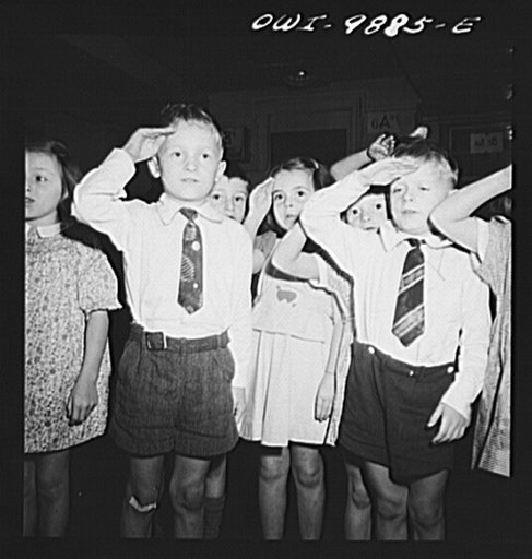 New York, New York. First graders in public school saluting the flag. Marie Winn [or Wynn], a Czech-American child is in the center