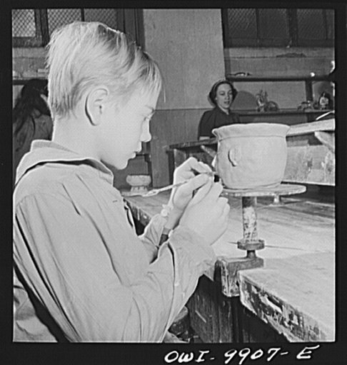 New York, New York. The Lincoln School of Teachers' College, Columbia University. Sixth grader making a clay bowl influenced by Latin American design