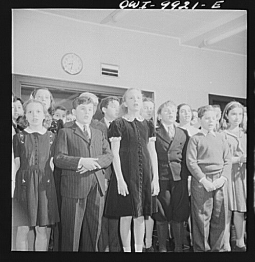 New York, New York. The Lincoln School of Teachers' College, Columbia University. High school girls singing a song in Spanish during a radio program broadcast to Latin America under the auspices of the United States Coordinator of Inter-American Affairs