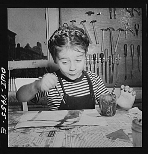 New York, New York. Children's Colony, a school for refugee children administered by a Viennese. French refugee child painting
