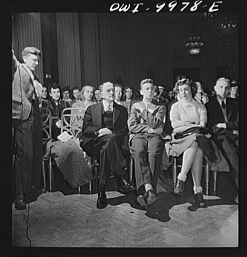 Washington, D.C. Under the auspices of the Bureau of University Travel and the National Capital School Visitors' Council, over 200 high school students chosen for their intellectual alertness visited Washington for a week. Students listening to speeches at the Pan-American Union