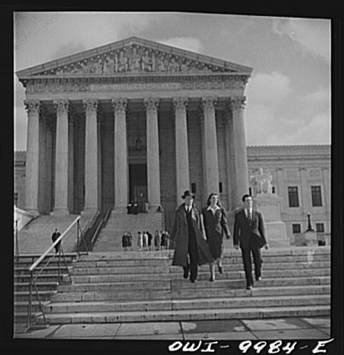 Washington, D.C. Under the auspices of the Bureau of University Travel and the National Capital School Visitors' Council, over 200 high school students chosen for their intellectual alertness visited Washington for a week. Students coming down from the Supreme Court steps