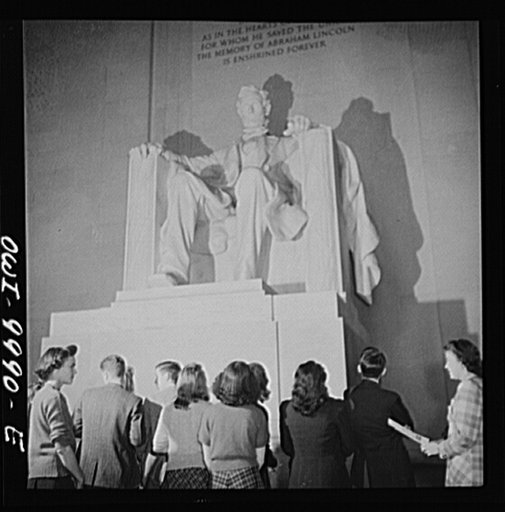 Washington, D.C. Under the auspices of the Bureau of University Travel and the National Capital School Visitors' Council, over 200 high school students chosen for their intellectual alertness visited Washington for a week. At the Lincoln Memorial