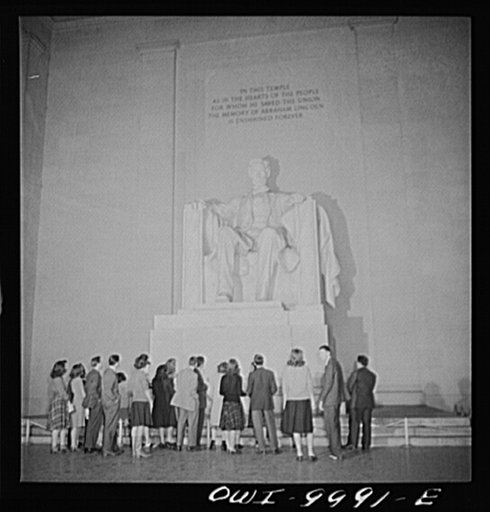 Washington, D.C. Under the auspices of the Bureau of University Travel and the National Capital School Visitors' Council, over 200 high school students chosen for their intellectual alertness visited Washington for a week. At the Lincoln Memorial
