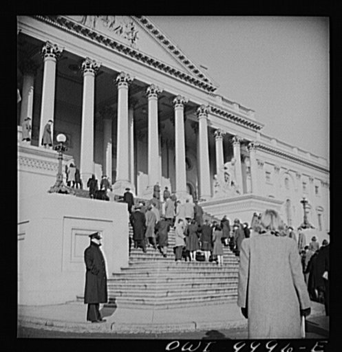 Washington, D.C. Under the auspices of the Bureau of University Travel and the National Capital School Visitors' Council, over 200 high school students chosen for their intellectual alertness visited Washington for a week. On the Capitol steps
