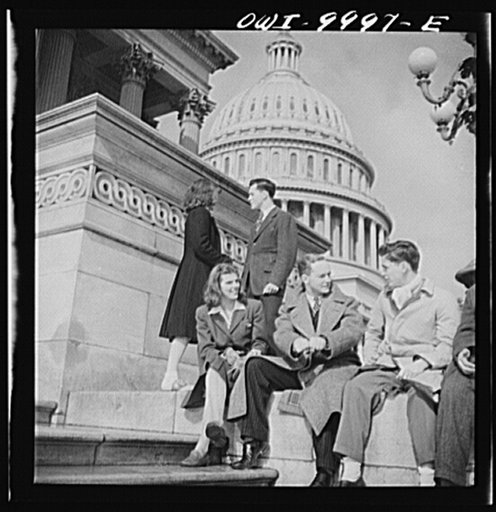 Washington, D.C. Under the auspices of the Bureau of University Travel and the National Capital School Visitors' Council, over 200 high school students chosen for their intellectual alertness visited Washington for a week. On the Capitol steps