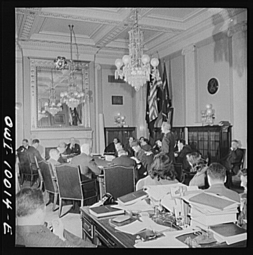 Washington, D.C. Under the auspices of the Bureau of University Travel and the National Capital School Visitors' Council, over 200 high school students chosen for their intellectual alertness visited Washington for a week. Students listening in on a hearing of the Naval Affairs Committee