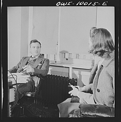 Washington, D.C. Under the auspices of the Bureau of University Travel and the National Capital School Visitors' Council, over 200 high school students chosen for their intellectual alertness visited Washington for a week. Congressman Tom Eliot of Massachusetts chatting with a delegate from his stat