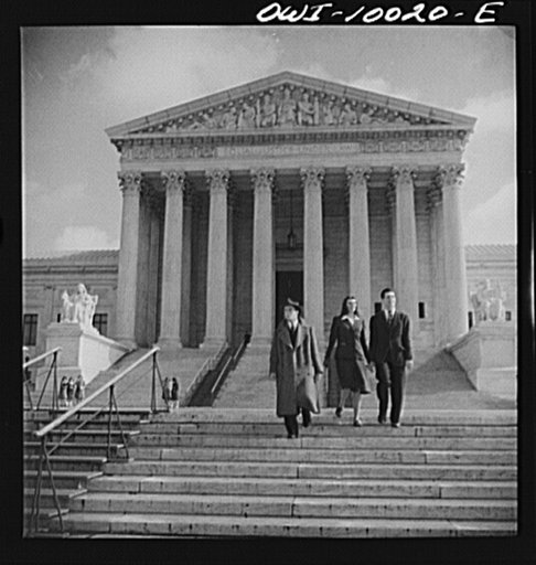 Washington, D.C. Under the auspices of the Bureau of University Travel and the National Capital School Visitors' Council, over 200 high school students chosen for their intellectual alertness visited Washington for a week. Students on the steps of the Supreme Court building