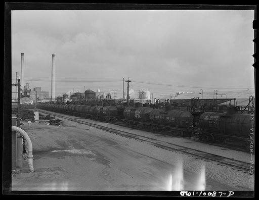Tulsa, Oklahoma. Tank cars at the loading rack at the Mid-continent refinery