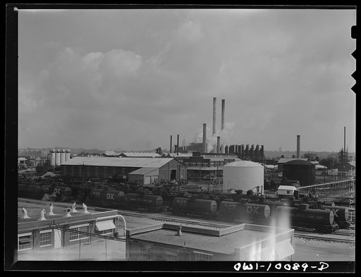 Tulsa, Oklahoma. Tank cars at the loading rack at the Mid-continental refinery