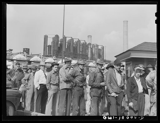 Untitled photo, possibly related to: Tulsa, Oklahoma. Change of shift at the Mid-continent refinery