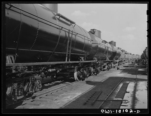 Untitled photo, possibly related to: Tulsa, Oklahoma. Oil tank cars at the Mid-continent refinery