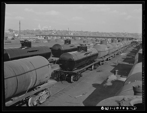 Tulsa, Oklahoma. Oil tank cars at the Mid-continent refinery