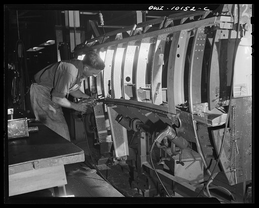 De Soto bomber plant. Detroit, Michigan. Drilling on a side assembly