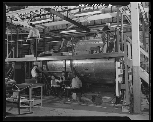 De Soto bomber plant, Detroit, Michigan. Fabricating of nose section in major fixture
