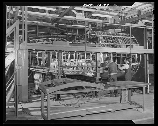 De Soto bomber plant, Detroit, Michigan. First fabrication of the nose section of a major fixture