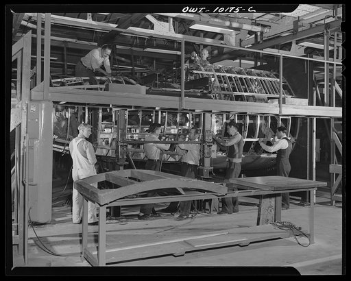 De Soto bomber plant, Detroit, Michigan. First fabrication of a nose section of a major fixture