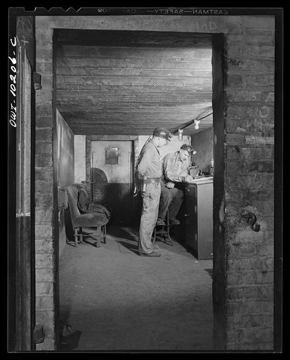 Pittsburgh, Pennsylvania (vicinity). Montour no. 4 mine of the Pittsburgh Coal Company. Dispatching booth where the complex system of track is controlled
