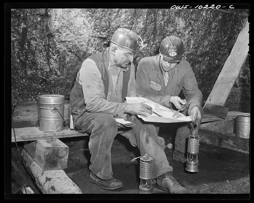 Pittsburgh, Pennsylvania. (vicinity) Montour no. 4 mine of the Pittsburgh Coal Company. Section foreman and mine superintendent planning the progress of the mining